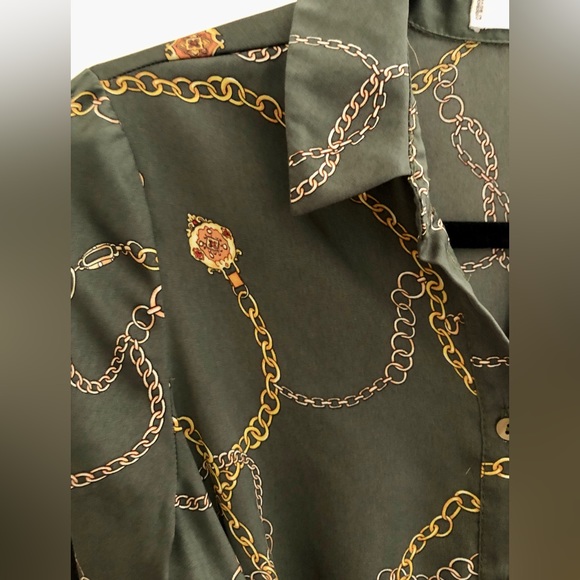 Mango Green Chain Print Midi Shirt Dress size 2 - Picture 8 of 10